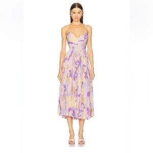 astr the label blythe purple & pink floral plisse pleated midi dress size small